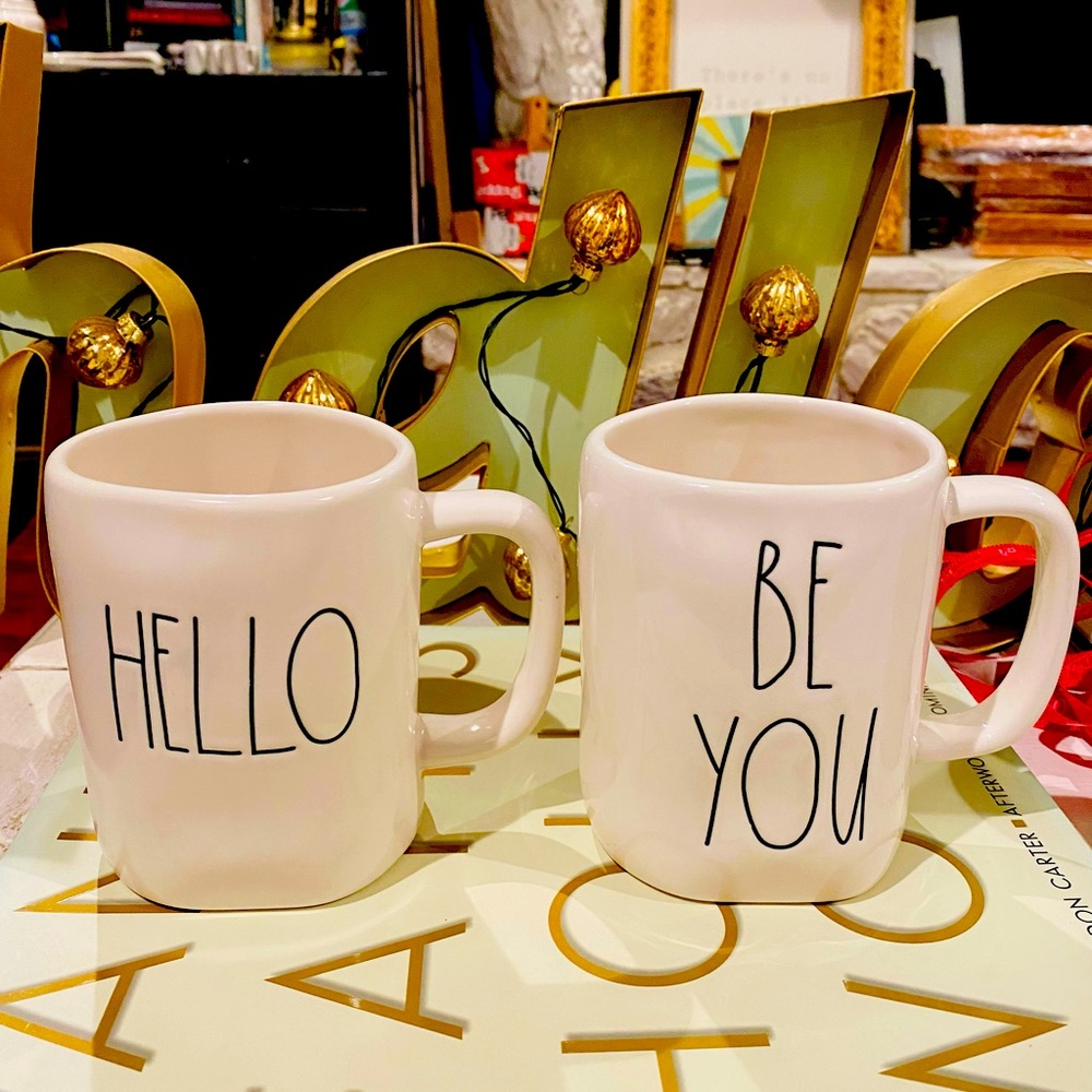 Set of 2 new Rae Dunn white coffee mugs